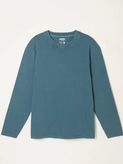 Outlet Fat Face FatFace Alton Long Sleeve Heavyweight Relaxed Fit T-Shirt Mid Blue