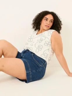 Hot Fat Face FatFace Broadway 100% Cotton Denim Shorts Denim Vintage