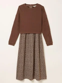 Outlet Fat Face FatFace Brown Ditsy Noa 2in1 Midi Dress