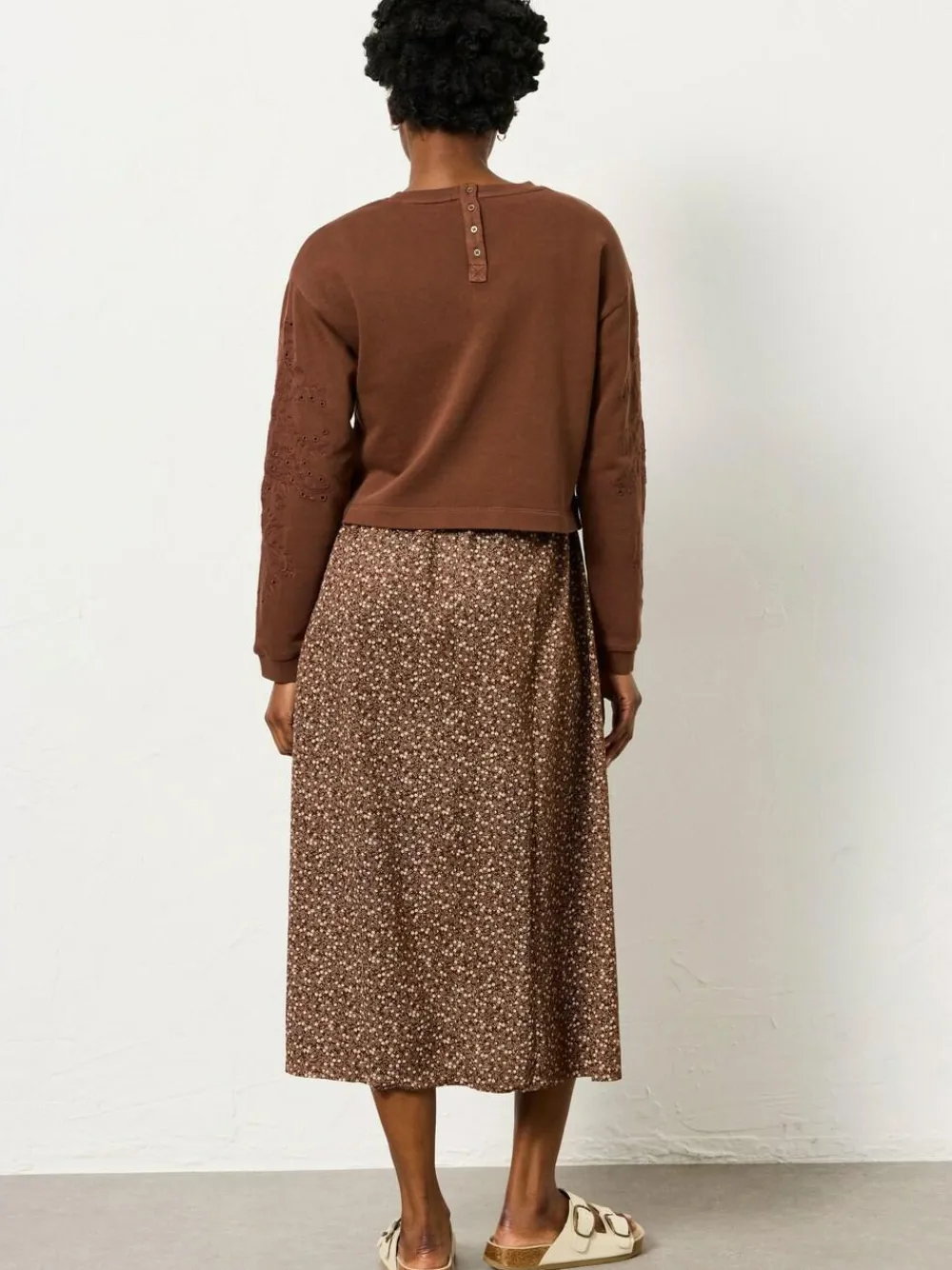 Fat Face FatFace Brown Ditsy Petite Noa 2in1 Midi Dress^Women Midi Dresses|Dresses