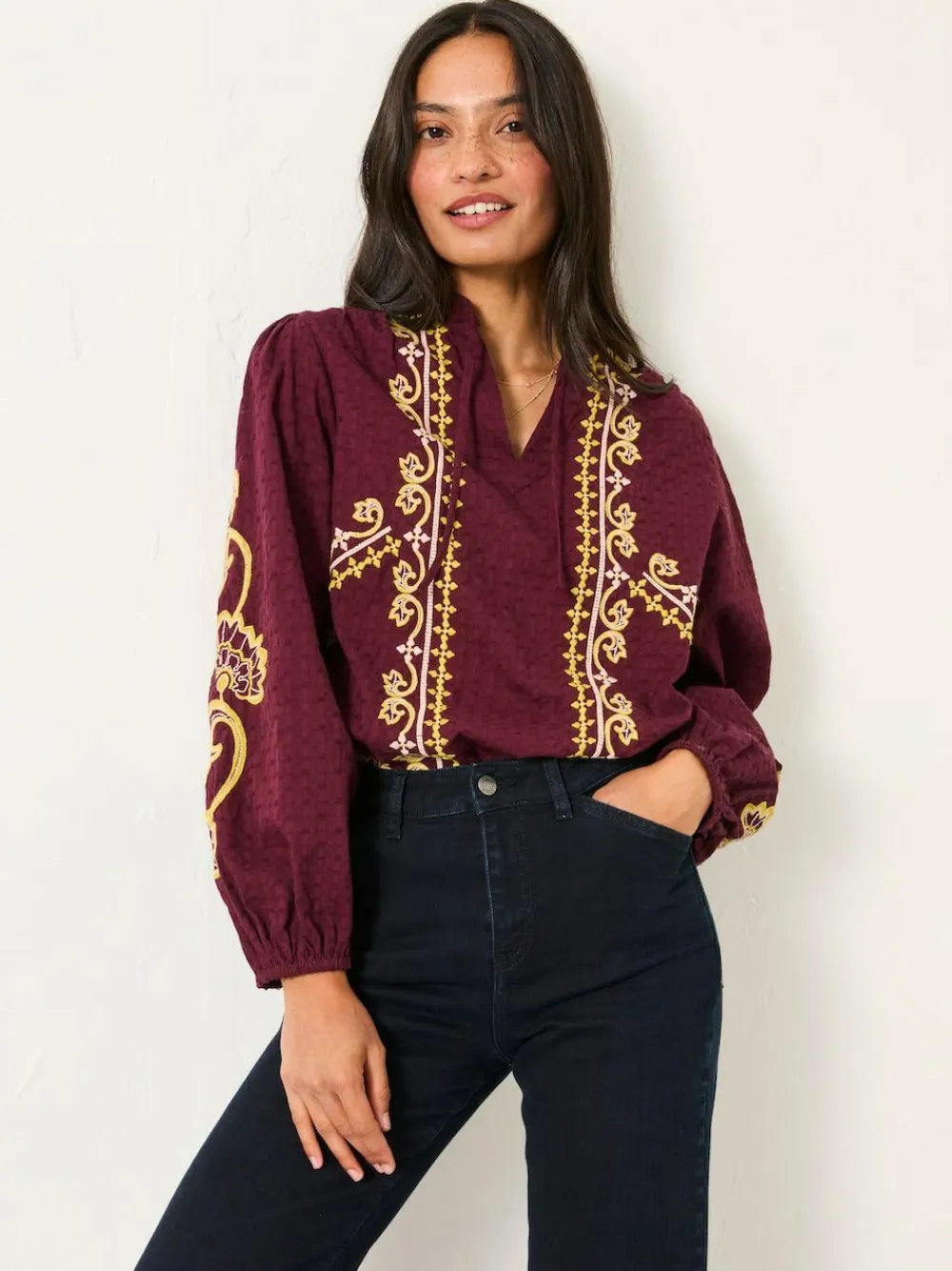 Fat Face FatFace Garratt Embroidered V-neck Blouse^Women Blouses & Shirts