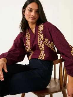 Fat Face FatFace Garratt Embroidered V-neck Blouse^Women Blouses & Shirts