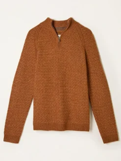 New Fat Face FatFace Calder Half Zip Neck Knitted Jumper Rust Brown