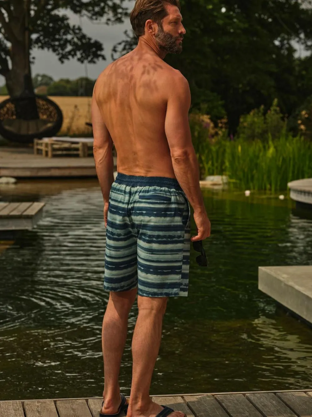 Fat Face FatFace Camber Teal Blue Stripe Swim Shorts^ Swimwear