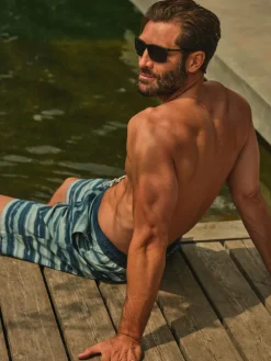 Fat Face FatFace Camber Teal Blue Stripe Swim Shorts^ Swimwear