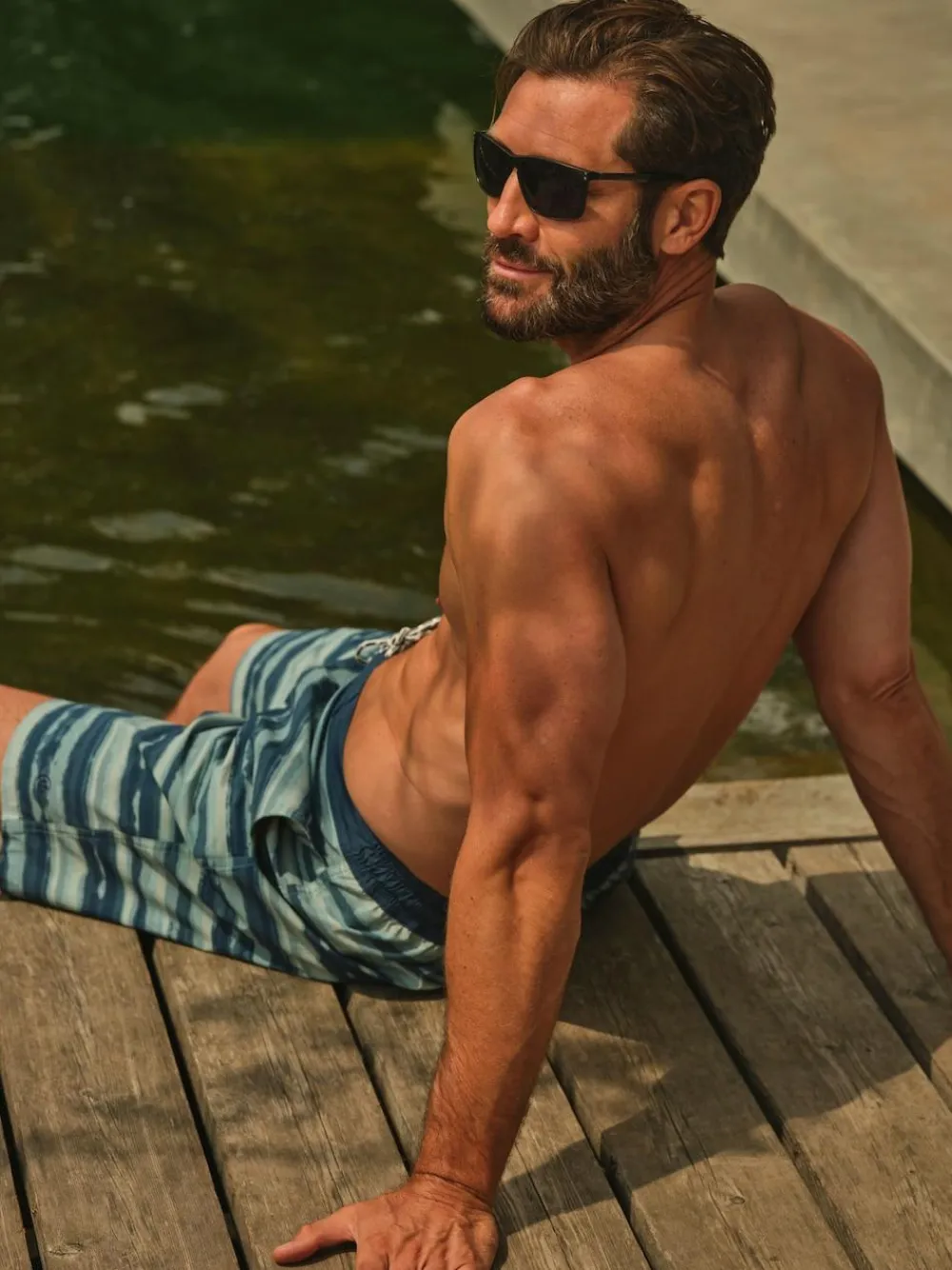 Fat Face FatFace Camber Teal Blue Stripe Swim Shorts^ Swimwear