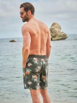 Hot Fat Face FatFace Camber Washed Black Hibiscus Swim Shorts