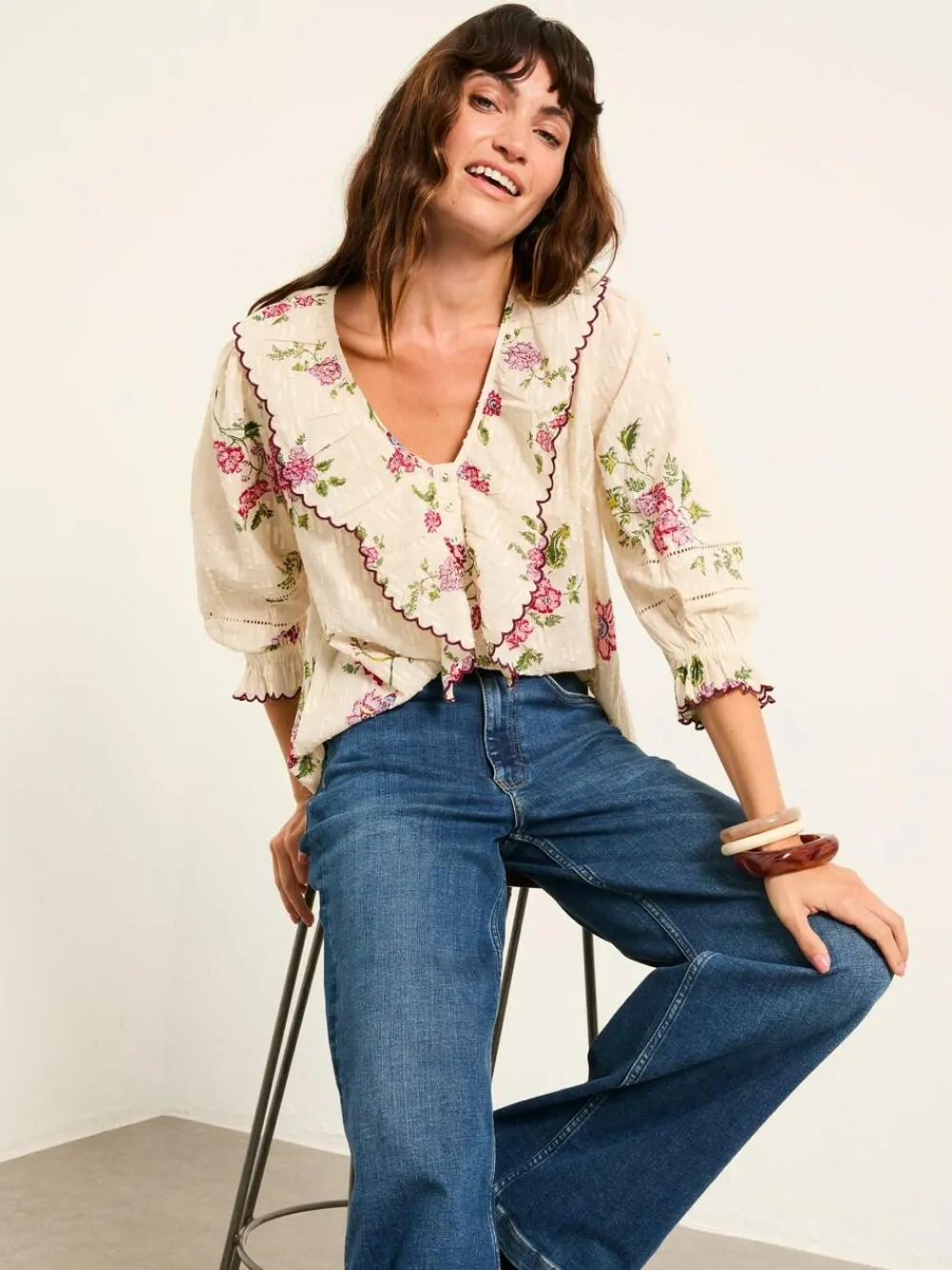 Online Fat Face FatFace Carly Blouse Ivory Spring Floral
