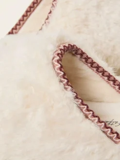 New Fat Face FatFace Chessie Ivory Borg Embroidered Mule