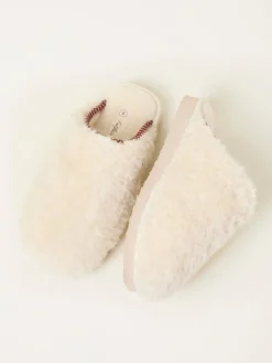 New Fat Face FatFace Chessie Ivory Borg Embroidered Mule