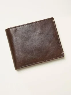 Fat Face FatFace Chocolate Brown Corner Stitch Detail Leather Wallet^ Wallets