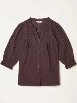 Best Fat Face FatFace Claire Broderie Top Chocolate Brown