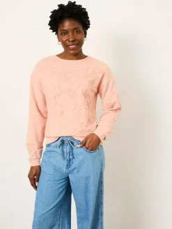 Fat Face FatFace Coral Pink Floral Embroidered Crew Sweat^Women Hoodies & Sweatshirts