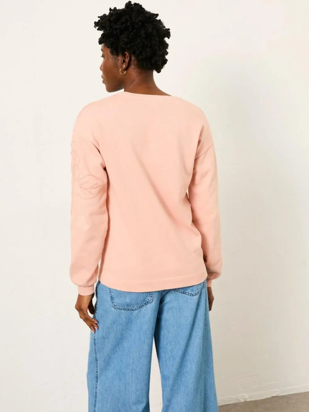 Fat Face FatFace Coral Pink Floral Embroidered Crew Sweat^Women Hoodies & Sweatshirts