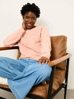 Fat Face FatFace Coral Pink Floral Embroidered Crew Sweat^Women Hoodies & Sweatshirts