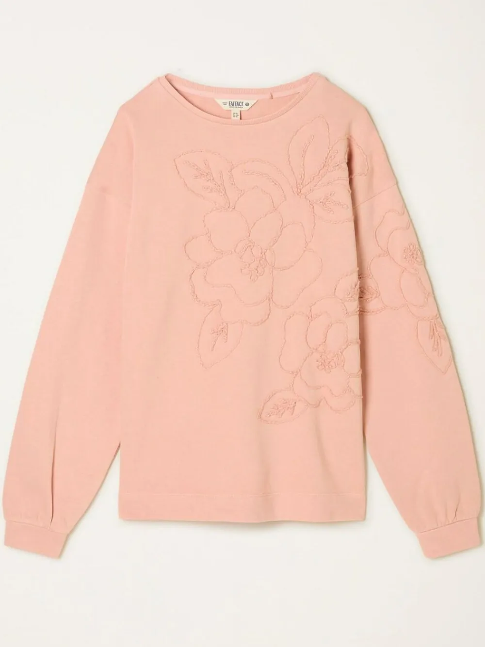 Fat Face FatFace Coral Pink Floral Embroidered Crew Sweat^Women Hoodies & Sweatshirts