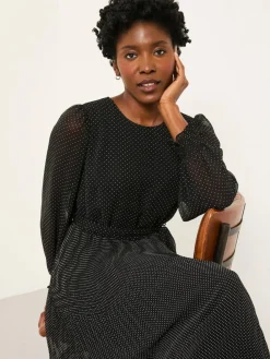 Online Fat Face FatFace Darcy Black Pin Spot Darcy Midi Dress