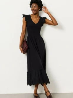 Discount Fat Face FatFace Demi Black Petite Jersey Midi Dress