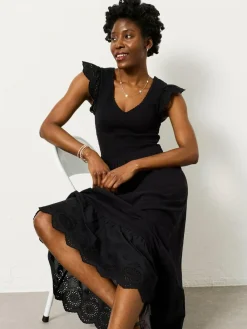 Discount Fat Face FatFace Demi Black Petite Jersey Midi Dress