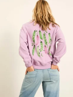 Clearance Fat Face FatFace Emily Lilac Purple Sweet Pea Graphic Crew Sweat