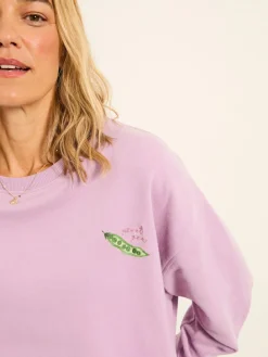 Clearance Fat Face FatFace Emily Lilac Purple Sweet Pea Graphic Crew Sweat