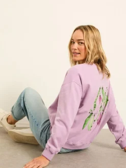 Clearance Fat Face FatFace Emily Lilac Purple Sweet Pea Graphic Crew Sweat
