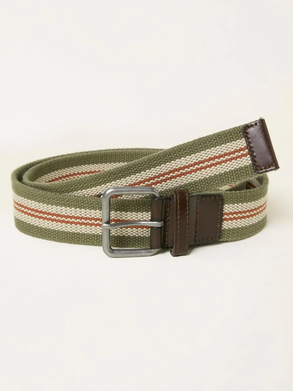 Sale Fat Face FatFace Finn Khaki Green Stripe Webbing Belt