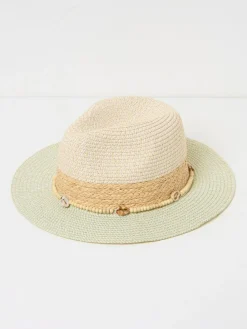 Fat Face FatFace Green Haze Colour Block Straw Fedora Hat^Women Hats