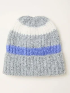 New Fat Face FatFace Stripe Beanie Grey