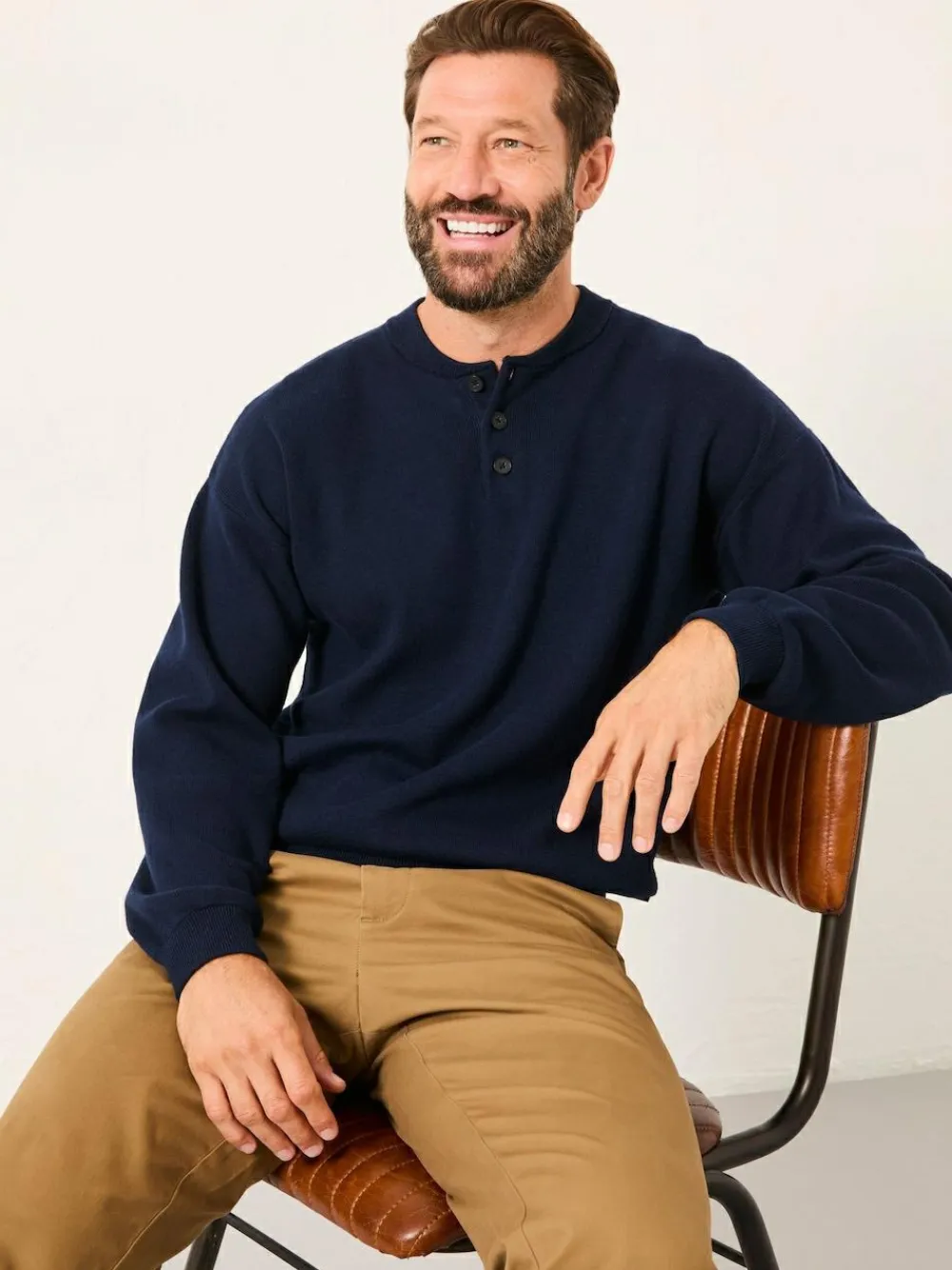 Discount Fat Face FatFace Helston Navy Knitted Crew Neck Henley