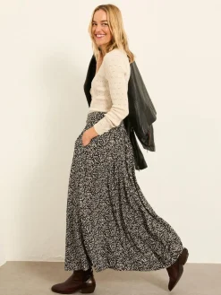 Online Fat Face FatFace Issa Midi Skirt Black Mono Texture