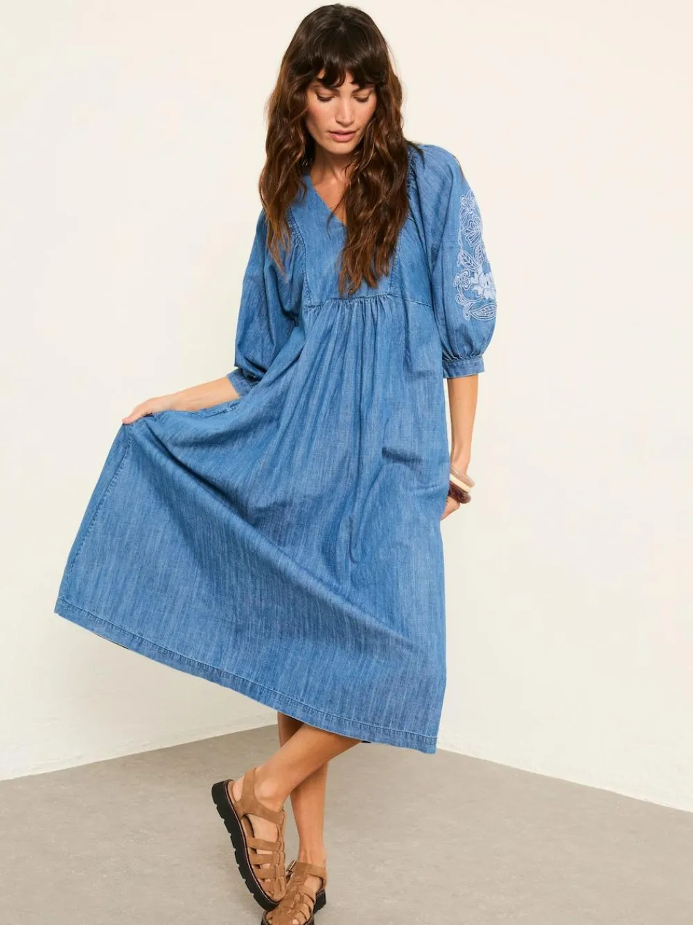 Outlet Fat Face FatFace Jess Indigo Blue Denim Midi Dress