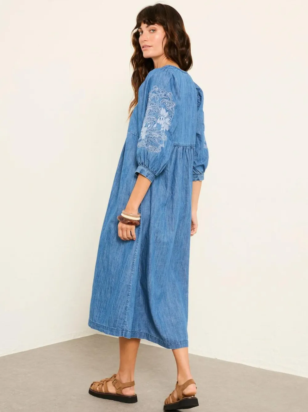 Outlet Fat Face FatFace Jess Indigo Blue Denim Midi Dress
