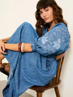 Outlet Fat Face FatFace Jess Indigo Blue Denim Midi Dress