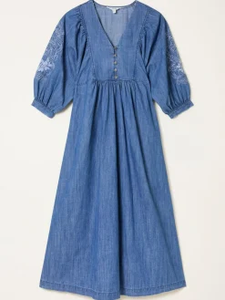Outlet Fat Face FatFace Jess Indigo Blue Denim Midi Dress