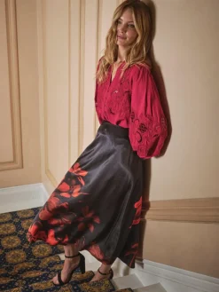 Best Fat Face FatFace Joelle Black Floral Midi Skirt