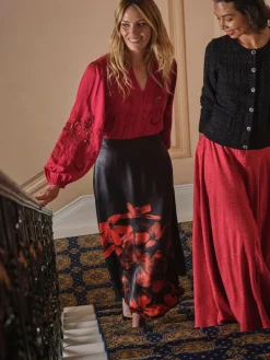 Best Fat Face FatFace Joelle Black Floral Midi Skirt