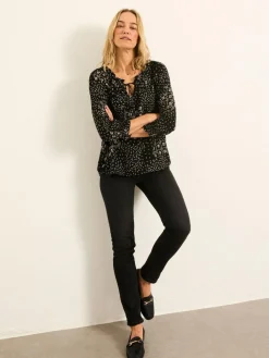 Best Fat Face FatFace Kira Petite Blouse Black Mono Patchwork