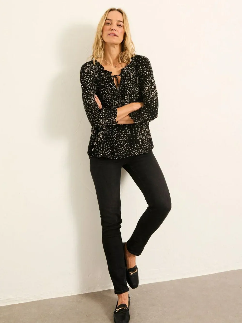 Best Fat Face FatFace Kira Petite Blouse Black Mono Patchwork