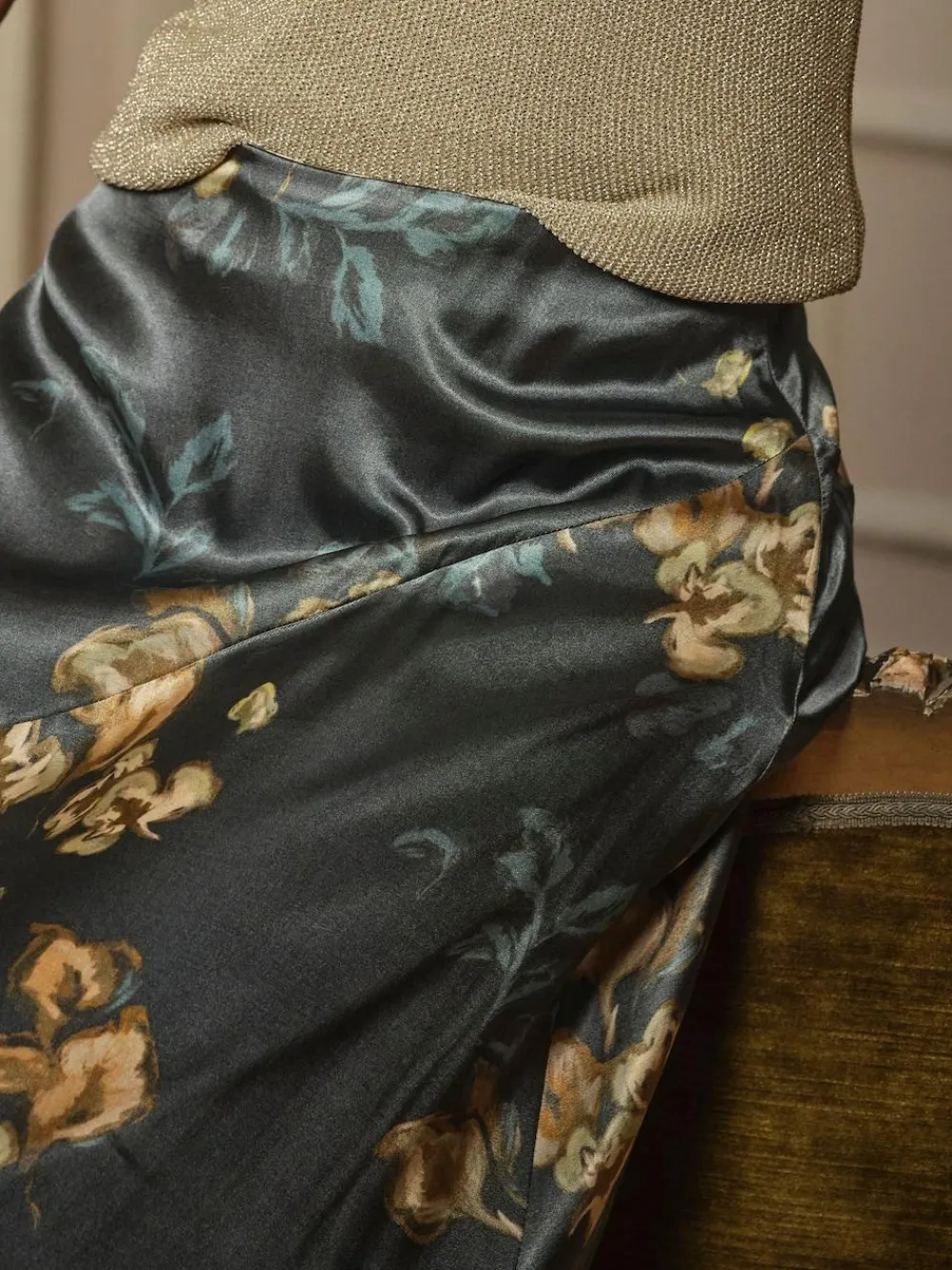 Best Fat Face FatFace Lily Dark Navy Printed Satin Bias Skirt