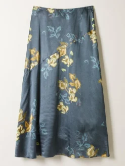 Best Fat Face FatFace Lily Dark Navy Printed Satin Bias Skirt