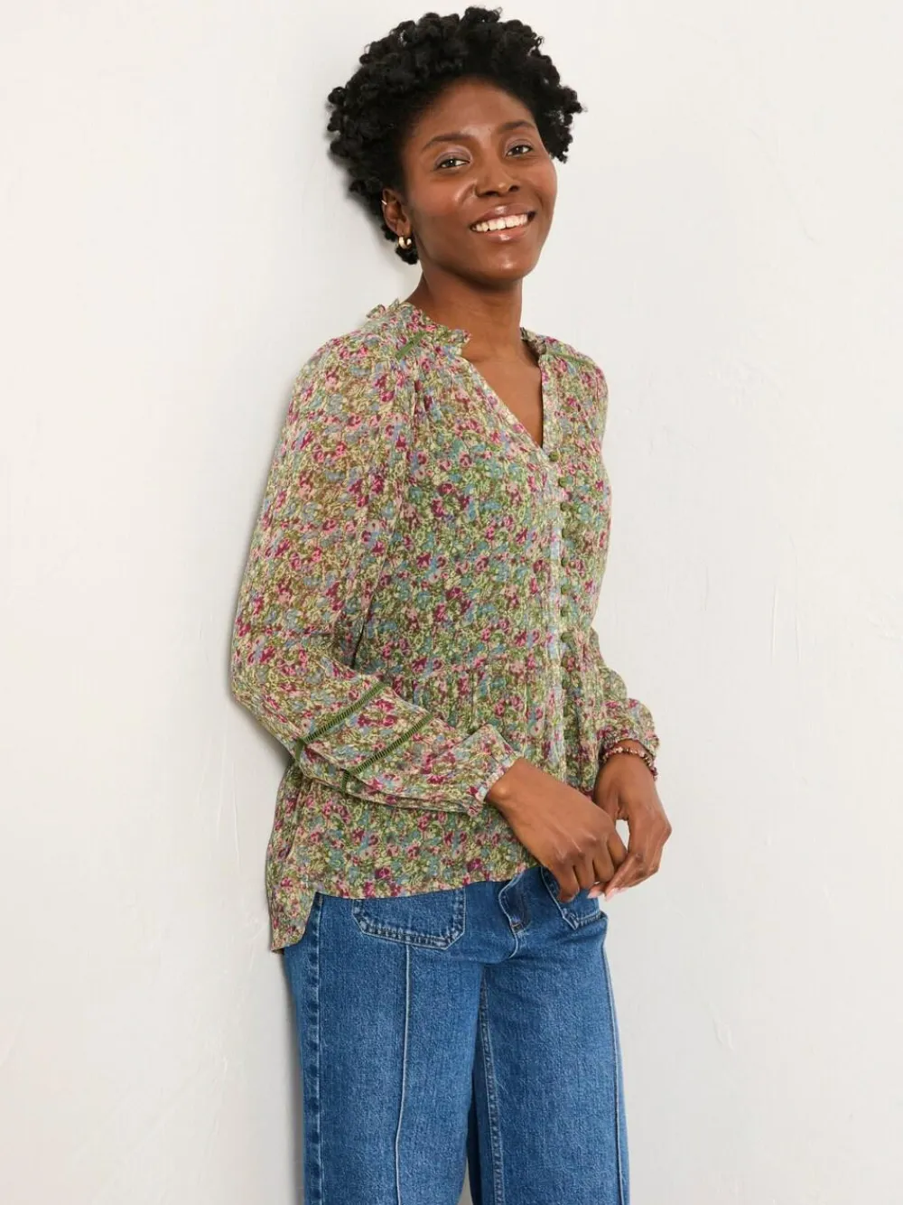 Outlet Fat Face FatFace Mel Green Ditsy Garden Petite Blouse