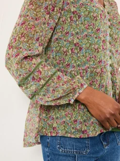 Outlet Fat Face FatFace Mel Green Ditsy Garden Petite Blouse