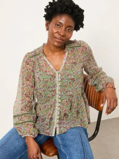 Outlet Fat Face FatFace Mel Green Ditsy Garden Petite Blouse