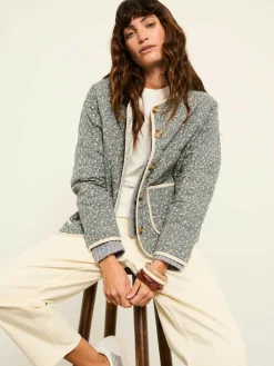 Best Fat Face FatFace Milly Blue Ditsy Quilted Jacket