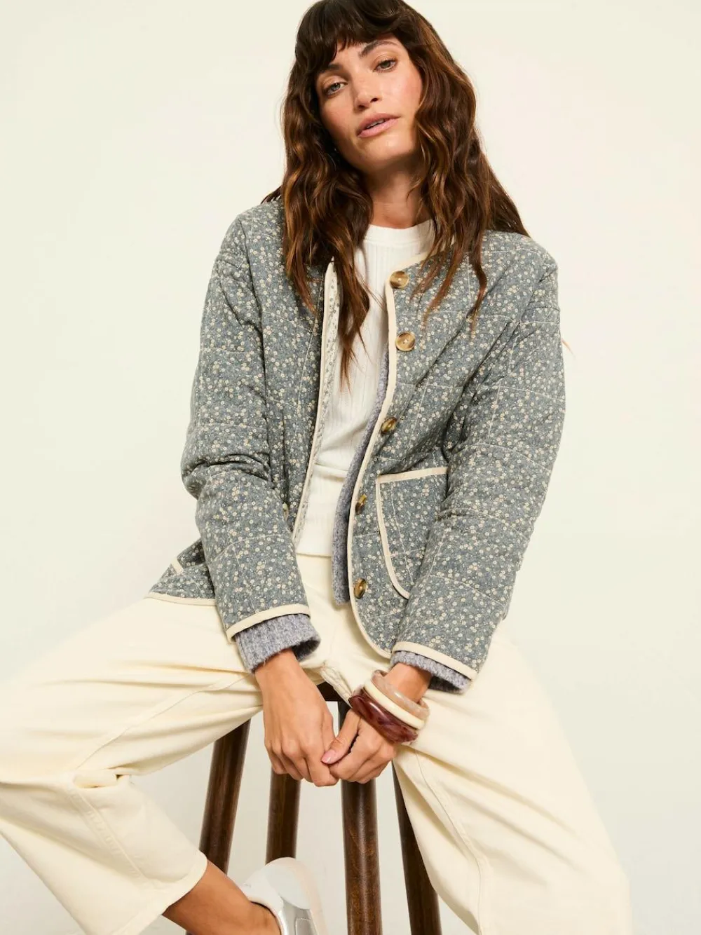 Best Fat Face FatFace Milly Blue Ditsy Quilted Jacket