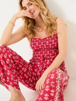 Online Fat Face FatFace Natalie Jumpsuit Dark Pink Earth Geo