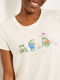 New Fat Face FatFace Natalie Ivory Frog Graphic T shirt