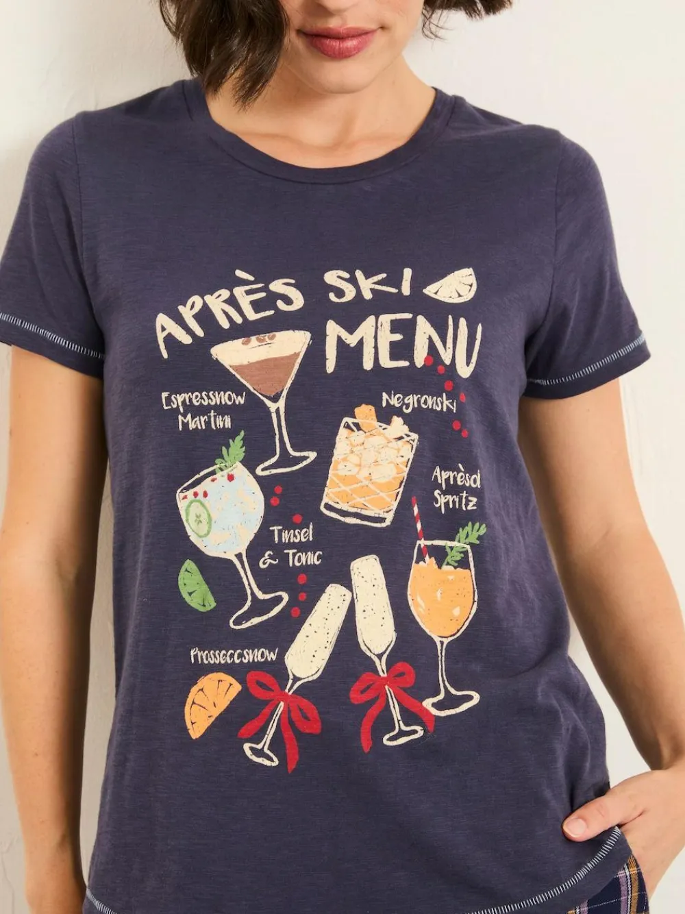 New Fat Face FatFace Navy Apres Ski Graphic T Shirt