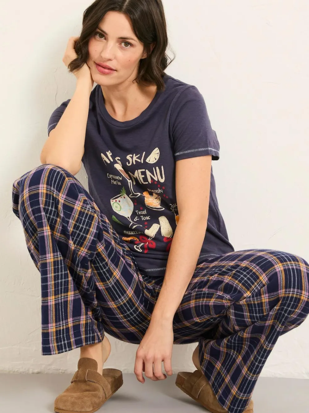 New Fat Face FatFace Navy Apres Ski Graphic T Shirt